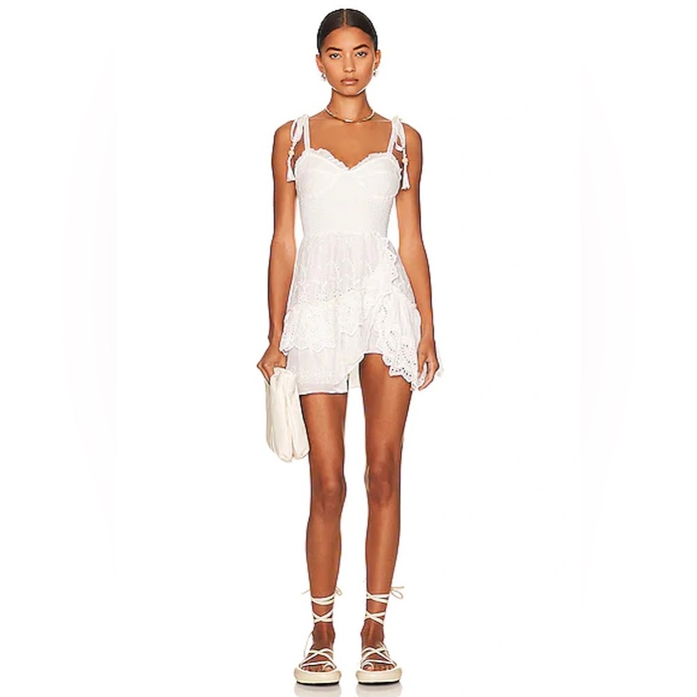 NWT $375 🤍 LOVESHACKFANCY Olani White Smocked Dress | small